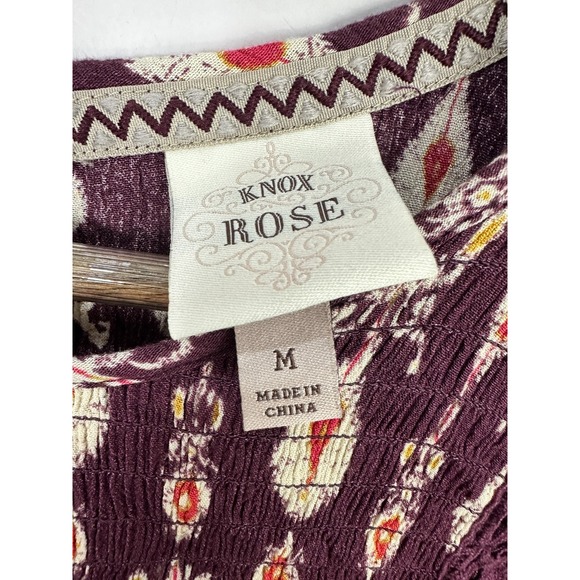 Knox Rose M Purple Boho Ikat Print Crinkle Shift Dress Dark Romantic Grunge - Picture 2 of 6